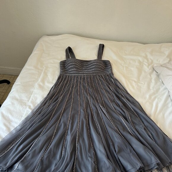 Jacques Vert Dress Dark Gray Chiffon Midi length Size 14 - 42 EUR Sleeveless - Picture 8 of 12